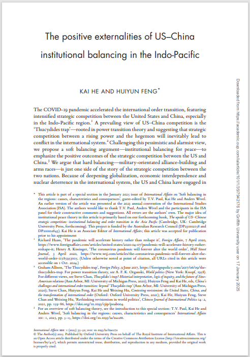 The positive externalities of US–China  institutional balancing in the Indo-Pacific