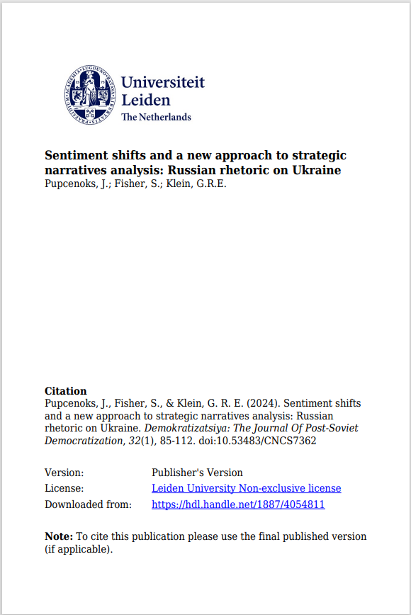 Sentiment Shifts and a New Approach to Strategic Narratives Analysis. Russian Rhetoric on Ukraine